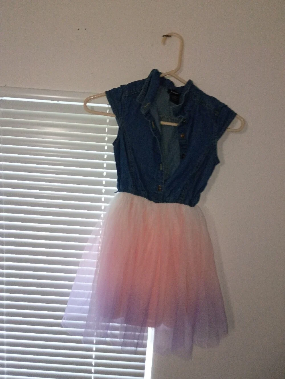 Zunie Denim Bodice Tulle Dress in Blue and Pink-Purple Ombre